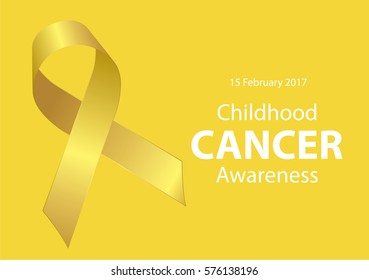 Realistic gold ribbon, childhood cancer awareness symbol, vector illustration