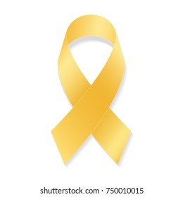 Realistic gold ribbon. Childhood cancer awareness symbol