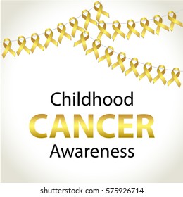 Realistic gold ribbon flag, childhood cancer awareness symbol, vector illustration