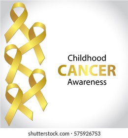 Realistic gold ribbon group for brochure, childhood cancer awareness symbol, vector illustration