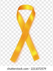Realistic gold ribbon on a transparent background, a symbol of awareness of childhood cancer, vector illustration