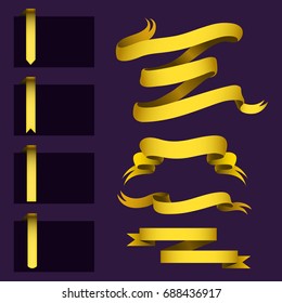Realistic gold ribbons tape flag banner elegance graphic stitch band banner flag bow vector illustration.