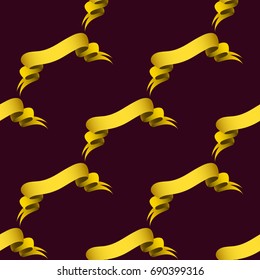 Realistic gold ribbons tape flag seamless pattern elegance graphic stitch band banner flag bow vector illustration.