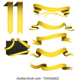 Realistic gold ribbons tape flag banner elegance graphic stitch band banner flag bow vector illustration.