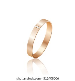 Realistic gold ring with a diamonds on a white background.