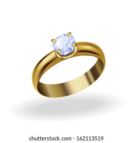 realistic gold ring with topaz engagement ring icon, turned three-dimensional image of jewelry