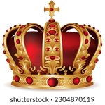 realistic gold royal crown with gemstones. Crown for king and queen 