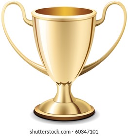 Realistic gold shiny trophy cup on white background