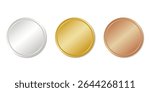 Realistic gold, silver and bronze empty medals. Round icons isolated on a white background.