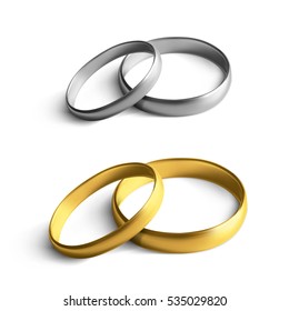 Realistic Gold And Silver Wedding Rings Isolated on Background. EPS10 Vector