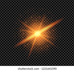 Realistic gold sparkle effect isolated on transparent background. Firework, explosion, fiery sparks concept. Vector illustration