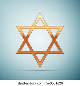 Realistic Gold Star of David icon on blue background . Vector Illustration