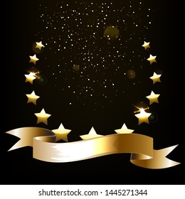 Realistic gold star emblem with text space.