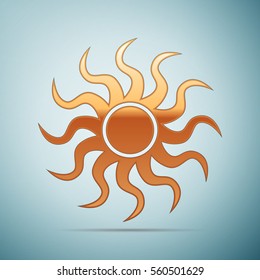 Realistic Gold Sun-sign icon on blue background . Vector Illustration