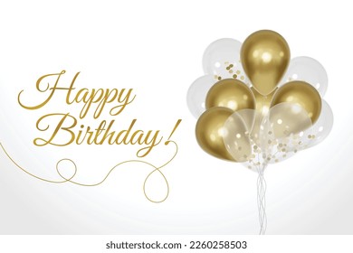 Realistic gold and transparent balloons happy birthday background