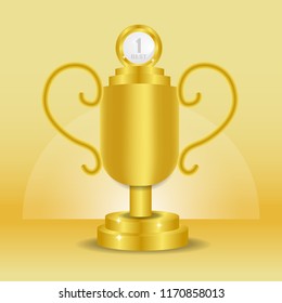 realistic gold trophy for winner sport competition. Victory announcement template for the best.