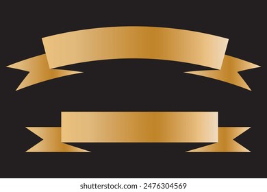 Realistic Gold Vector Ribbons Set , banner, with stitch detailing for your design project