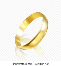 Realistic gold wedding ring. 3D render of golden ring with shadow and reflection. Vector illustration