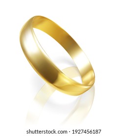 Realistic gold wedding ring. 3D render of golden ring. Vector illustration