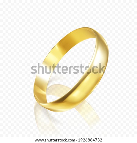 Realistic gold wedding ring. 3D render of golden ring with shadow and reflection. Vector illustration