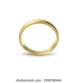 Realistic gold wedding ring isolated on white background symbol of love and marriage.