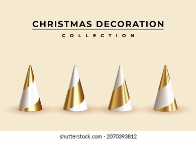 Realistic gold and white cone for Christmas decoration collection 