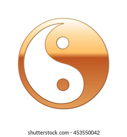 Realistic Gold Yin Yang symbol icon on white background. Vector Illustration