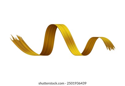 Realistic golden 3D brush ribbon volume paint smear texture. Abstract brushstroke spiral flow dab design element. Watercolor trace effect. Vector render illustration isolated on white