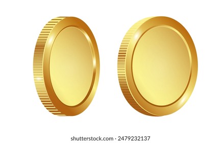 Realistic golden 3d coins on white background. Vector illustration