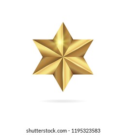 Realistic golden 3D star icon isolated on white background. Vector illustration EPS 10 file