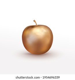 Realistic golden apple. Decorative element for design. Template for products, advertising, web banners, leaflets. Vector illustration. Isolated on white background.