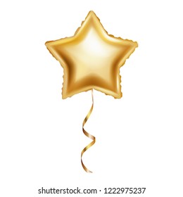 Realistic golden balloon in form of star isolated on white background, celebration, decoration, vector illustration