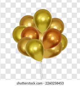 Realistic golden balloons on transparent background