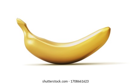 Realistic golden banana isolated on white background. 3D template for products, advertizing, web banners, leaflets. Vector illustration