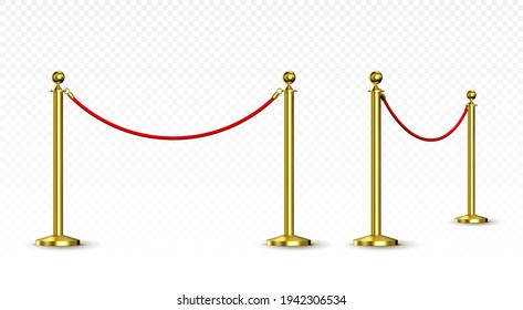 Realistic golden barricade with red rope
