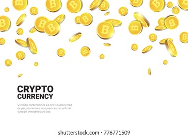 Realistic Golden Bitcoins Falling Over White Background Cryptocurrency Concept Vector Illustration