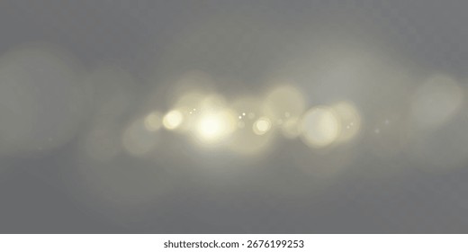 Efeito de borrão de luz bokeh dourado realista isolado no fundo transparente.