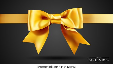 Realistic golden bow with gold, Element for decoration gifts, greetings, holidays. Vector illustration.