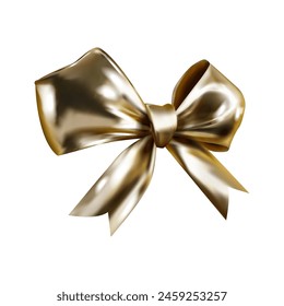 Realistic golden Bow isolated on white background. Vector Shiny bow in 3D style.
