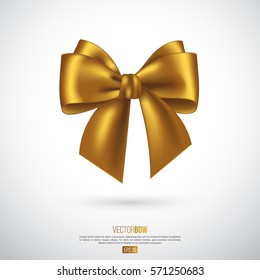 Realistic golden bow and ribbon. Element for decoration gifts, greetings, holidays. Vector illustration. EPS 10.