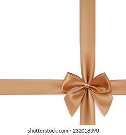 Realistic golden bow and a ribbon isolated on white background. Vector illustration