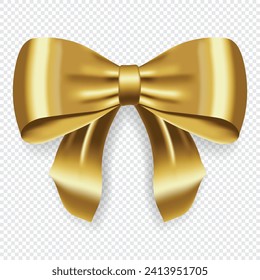 Realistic golden bow. Satin decorative golden bow. Element for decoration gifts, greetings, holidays