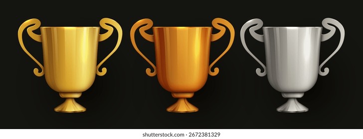 Realistic Golden  Bronze and SilverTrophy. Vector Illustration