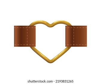 Realistic golden buckle in shape of heart on leather belt vector illustration