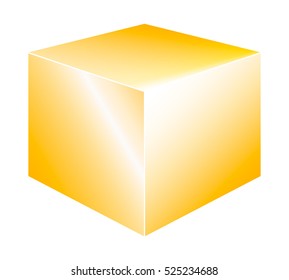 Realistic golden cardboard box on white background. Vector illustration. 3d cube for your graphic design.