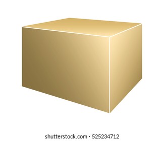 Realistic golden cardboard box on white background. Vector illustration. 