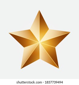 Realistic golden Christmas five-pointed star. Vector illustration on white background