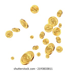 Realistic golden coins explosion isolated. Money rain. Vector illustration.