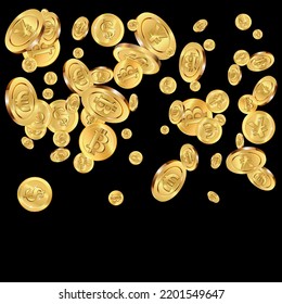 Realistische Goldmünzen-Explosion einzeln. Geld regnen. Vektorgrafik.
