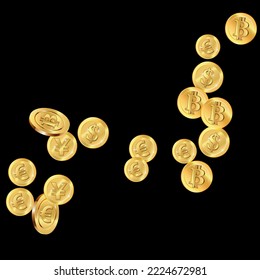 Realistic golden coins explosion isolated. Money rain. Vector illustration.